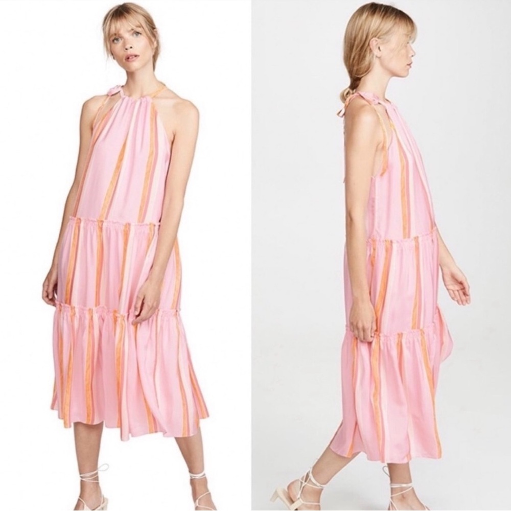 Club Monaco Pink and Orange Striped Halter Dress